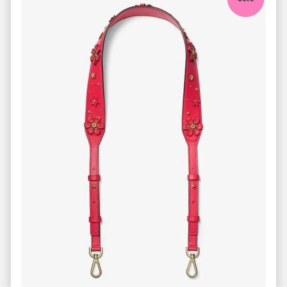 Michael Kors Floral Embellished Leather Shoulder Strap Deep Pink/Gold